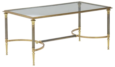 FRENCH MAISON JANSEN STYLE GLASS-TOP MIXED METAL COFFEE TABLE