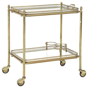 FRENCH GILT METAL & GLASS 2-TIER BAR CART / SERVICE TROLLEY