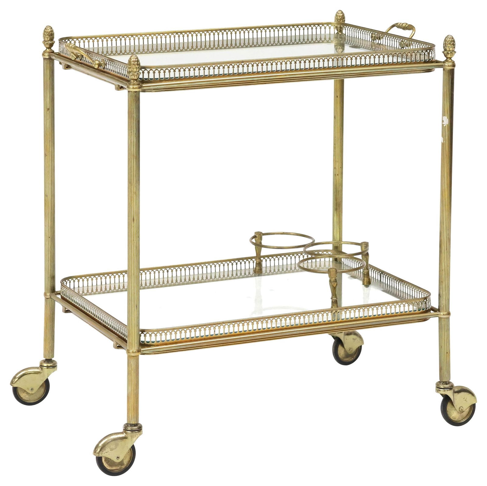FRENCH GILT METAL & GLASS 2-TIER BAR CART / SERVICE TROLLEY (1 of 4)