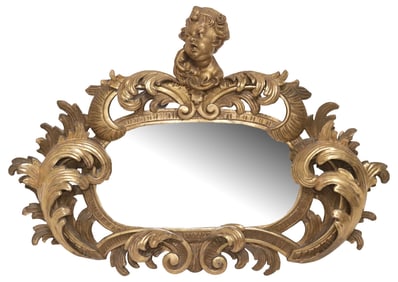 ITALIAN ROCOCO STYLE CARVED GILTWOOD 'CHERUB' SMALL MIRROR