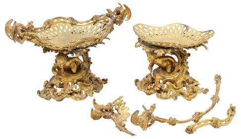 (2) FRENCH ROCOCO STYLE ORMOLU FIGURAL TAZZAS / CENTERPIECE COMPOTES