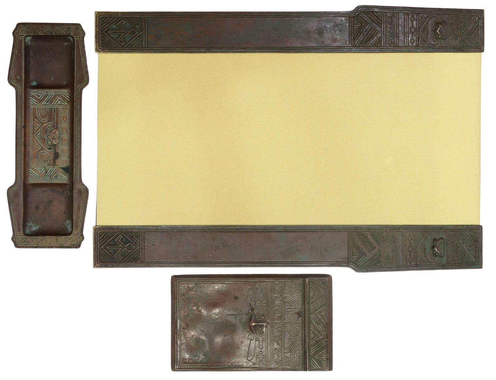 (4) TIFFANY STUDIOS PATINATED BRONZE 'AMERICAN INDIAN' DESK SET (1 of 8)