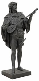 EMILE LOUIS PICAULT (1833-1915) BRONZE SCULPTURE, 'LUTE PLAYER,' 30.5"H