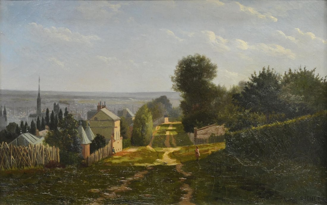 ANGEL RICHTER (19TH C.) OIL PAINTING, HILLSIDE CITYSCAPE (1 of 4)