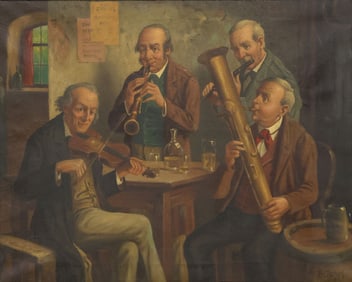 WILHELM F. GIESSEL (1869-1938) GENRE OIL PAINTING OF MUSICIANS