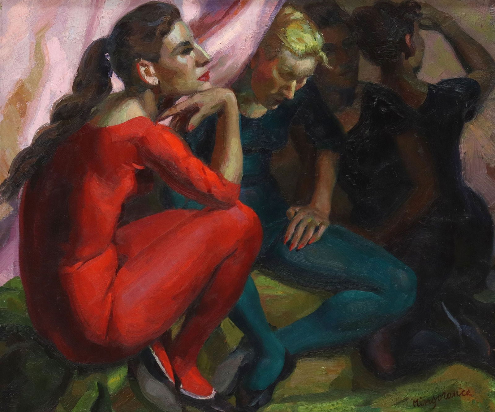 JUAN MINGORANCE (1906-1979) OIL PAINTING, DANCERS (1 of 4)
