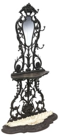 FRENCH ALFRED CORNEAU ART NOUVEAU CAST IRON MIRRORED HALL TREE