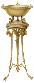 MERIDEN BRITANNIA CO. LOUIS XVI STYLE GILT METAL JARDINIERE ON STAND