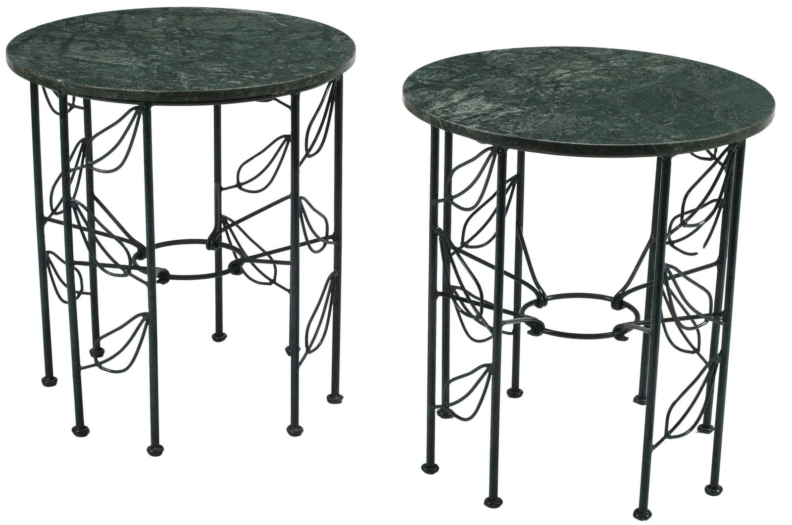 (2) MARBLE-TOP FOLIATE WROUGHT IRON SIDE TABLES (1 of 5)