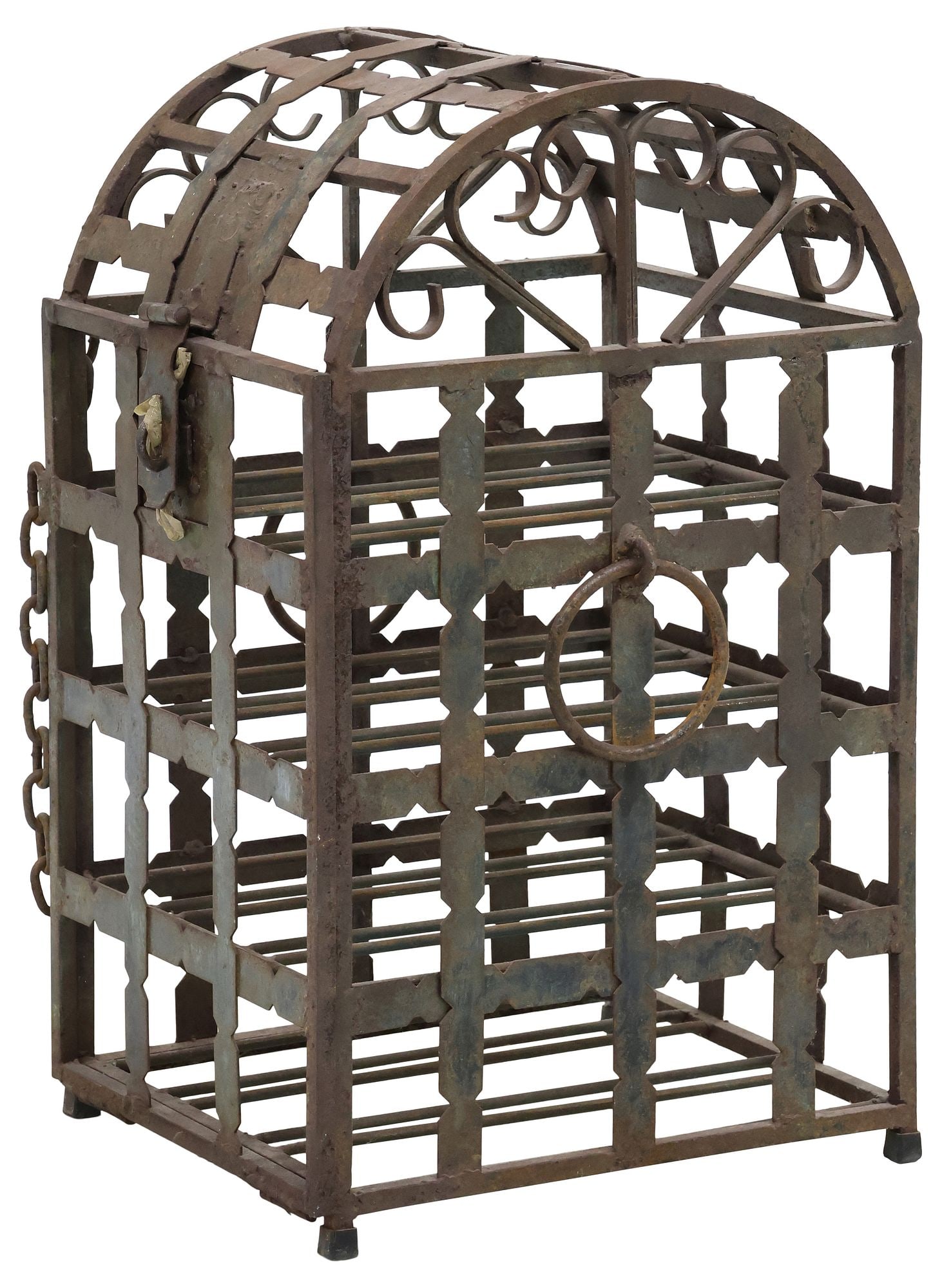 RUSTIC PATINATED IRON 12-BOTTLE WINE CAGE / STORAGE RACK (1 of 6)