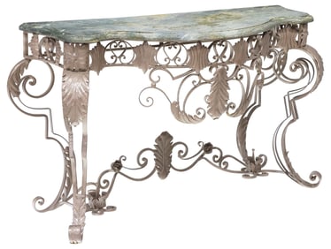 ROCOCO STYLE MARBLE-TOP WROUGHT IRON CONSOLE TABLE