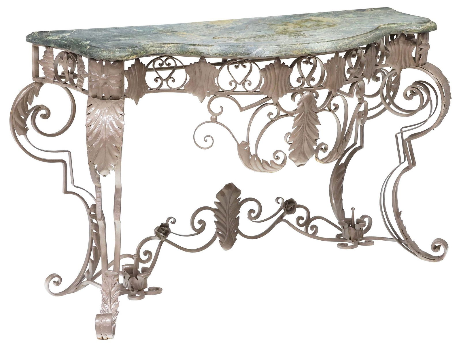 ROCOCO STYLE MARBLE-TOP WROUGHT IRON CONSOLE TABLE (1 of 4)