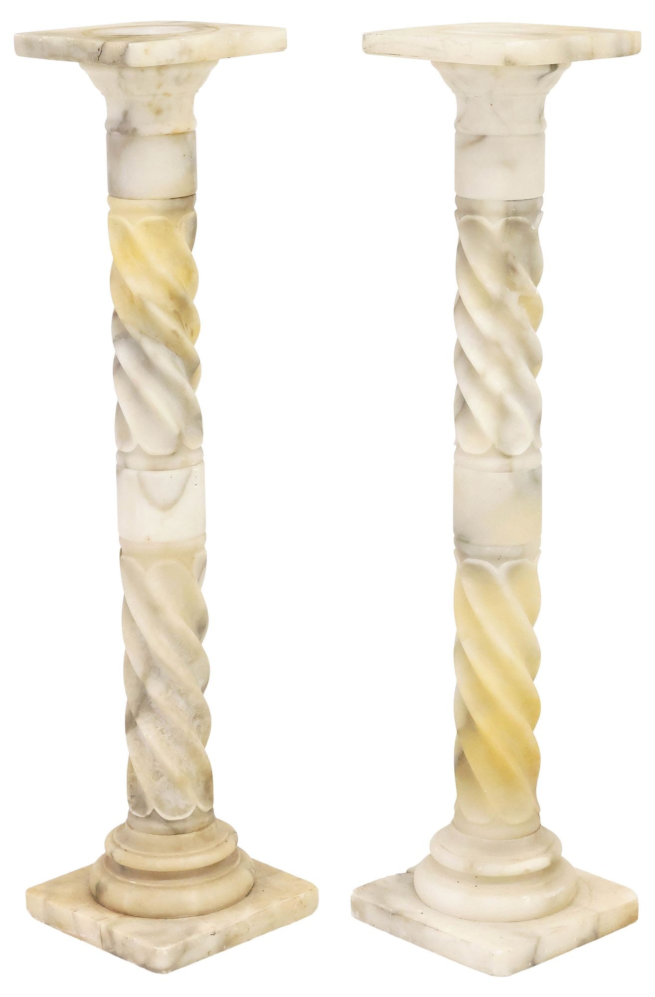 (2) CARVED ALABASTER SPIRAL TWIST COLUMNAR DISPLAY PEDESTALS, 41"H (1 of 4)