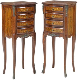 (2) FRENCH LOUIS XV STYLE MARQUETRY PETITE NIGHTSTANDS