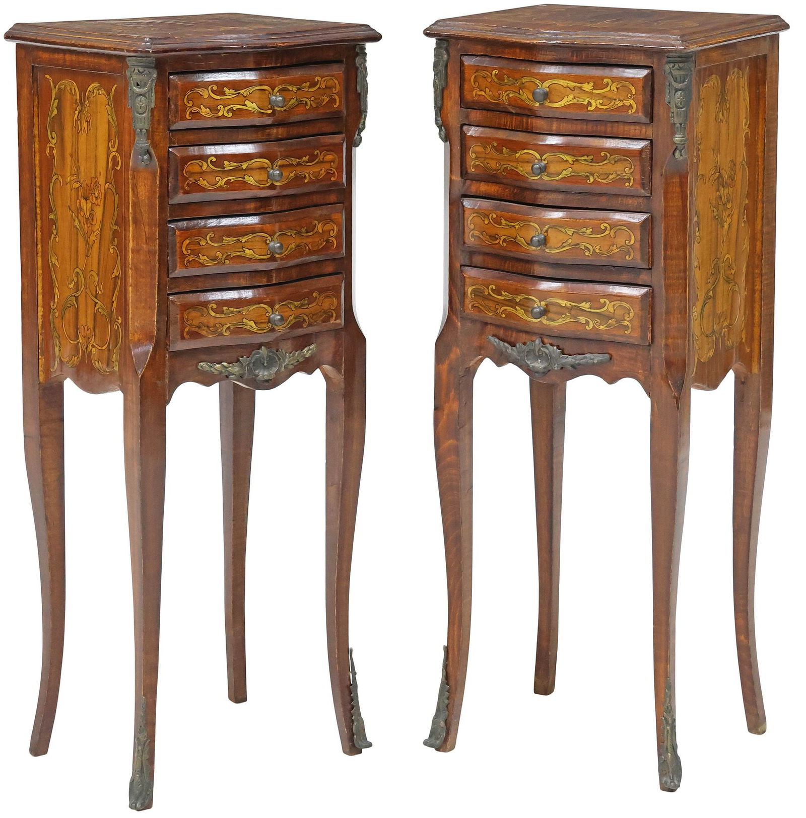 (2) FRENCH LOUIS XV STYLE MARQUETRY PETITE NIGHTSTANDS (1 of 5)