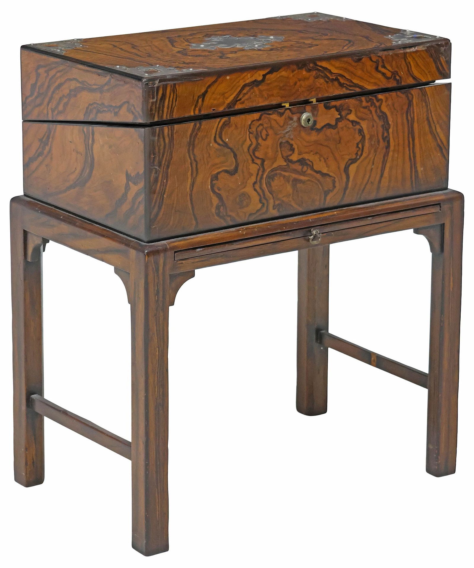 ENGLISH STERLING-MOUNTED COROMANDEL WRITING SLOPE ON STAND (1 of 8)