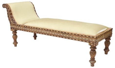 BONE-INLAID & SILK-UPHOLSTERED CHAISE LOUNGE, INDIA