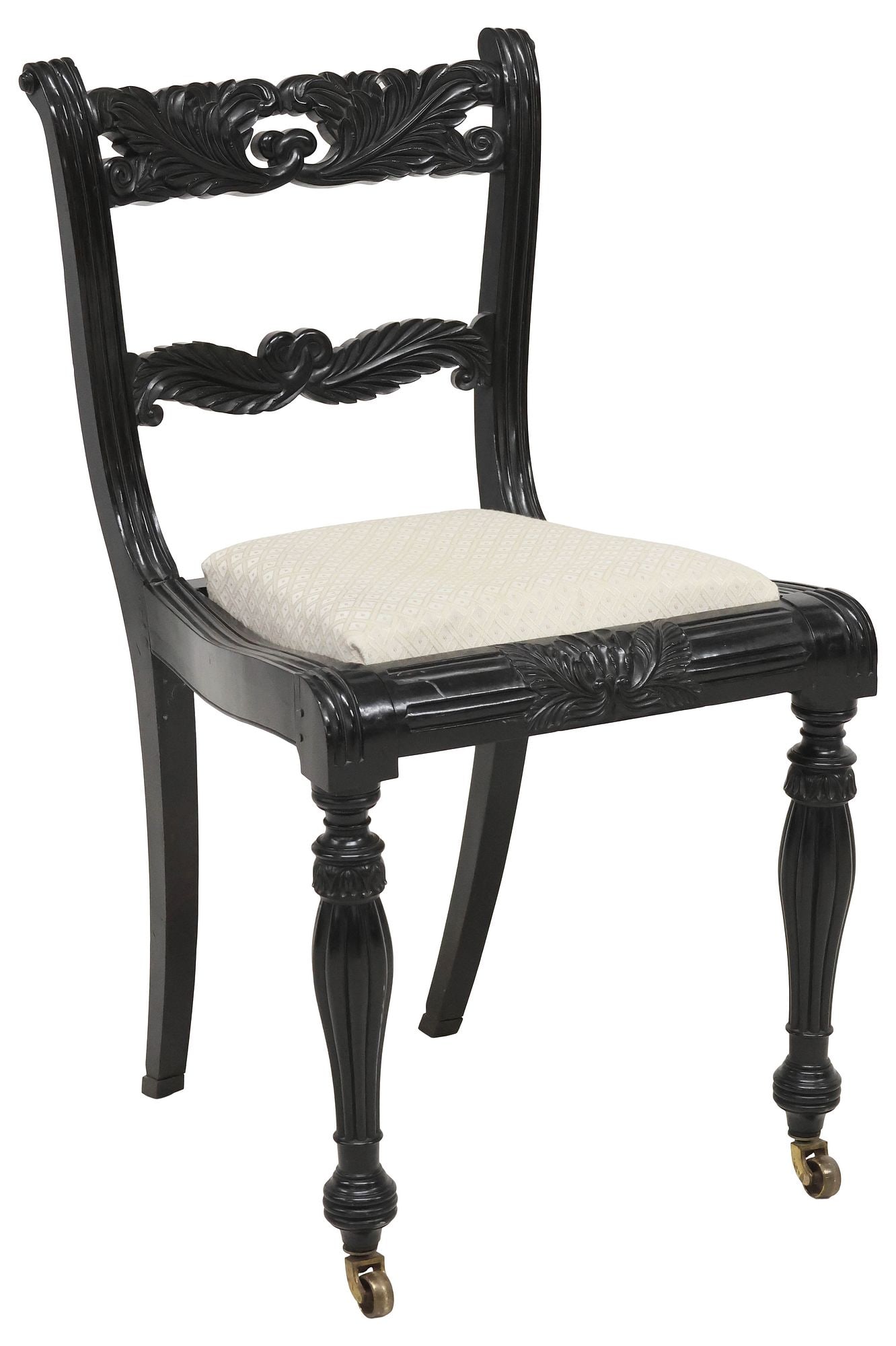 ANGLO-INDIAN EBONIZED & FOLIATE CARVED SIDE CHAIR (1 of 3)