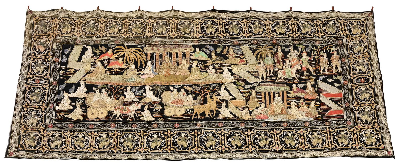 MONUMENTAL BURMESE EMBROIDERED & QUILTED KAGALA TAPESTRY, 5'6" X 11'4" (1 of 6)