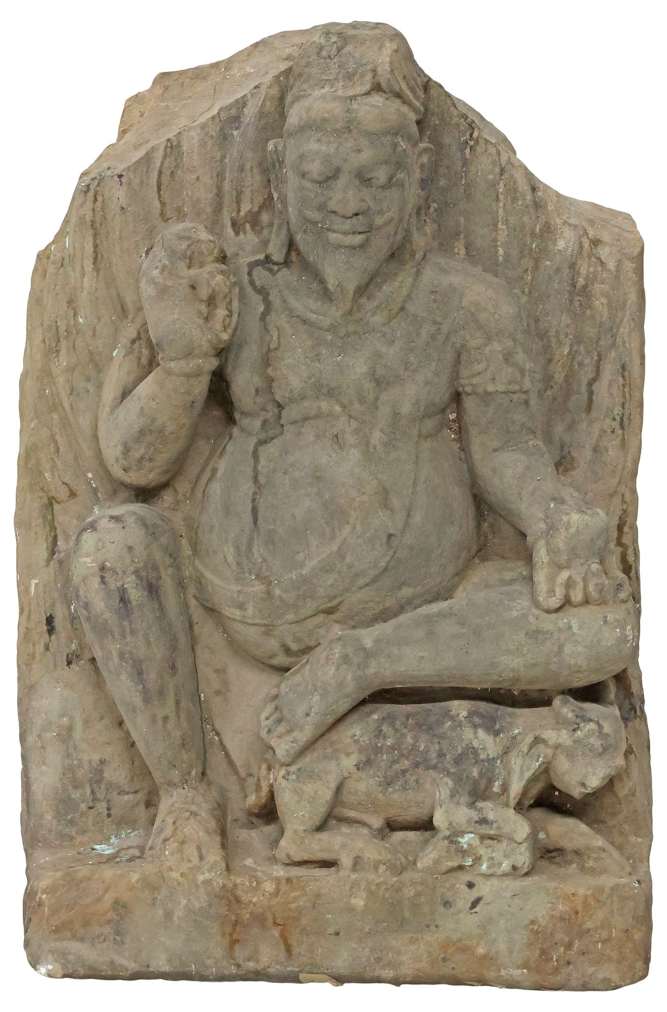 IMPORTANT ANTIQUE CARVED SANDSTONE STELE OF HINDU FIRE GOD AGNI, INDIA, 23"H (1 of 5)