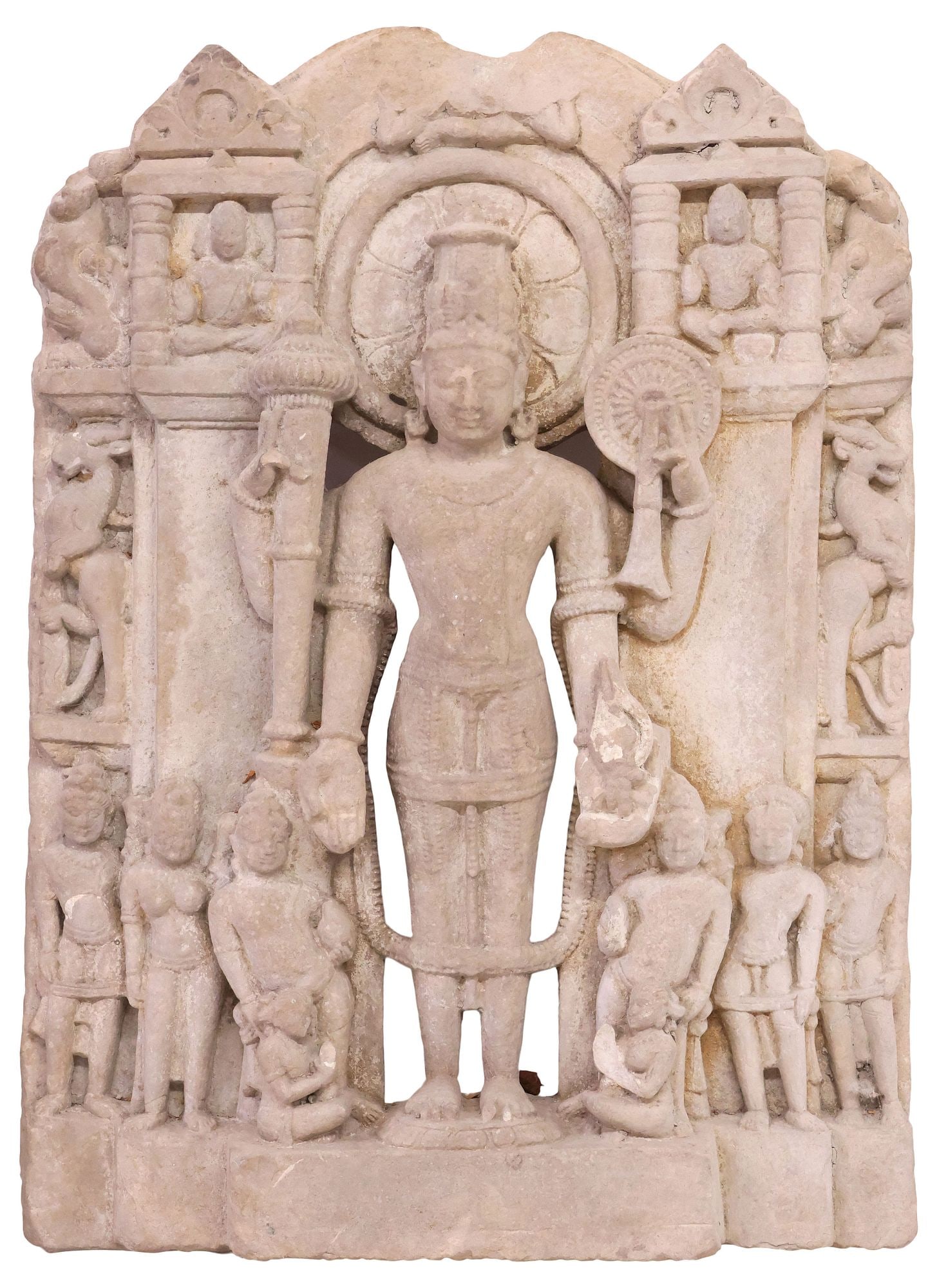 IMPORTANT ANTIQUE HINDU CARVED SANDSTONE SCULPTURE OF VISHNU & HIS AVATARS, INDIA, 28.5"H (1 of 3)