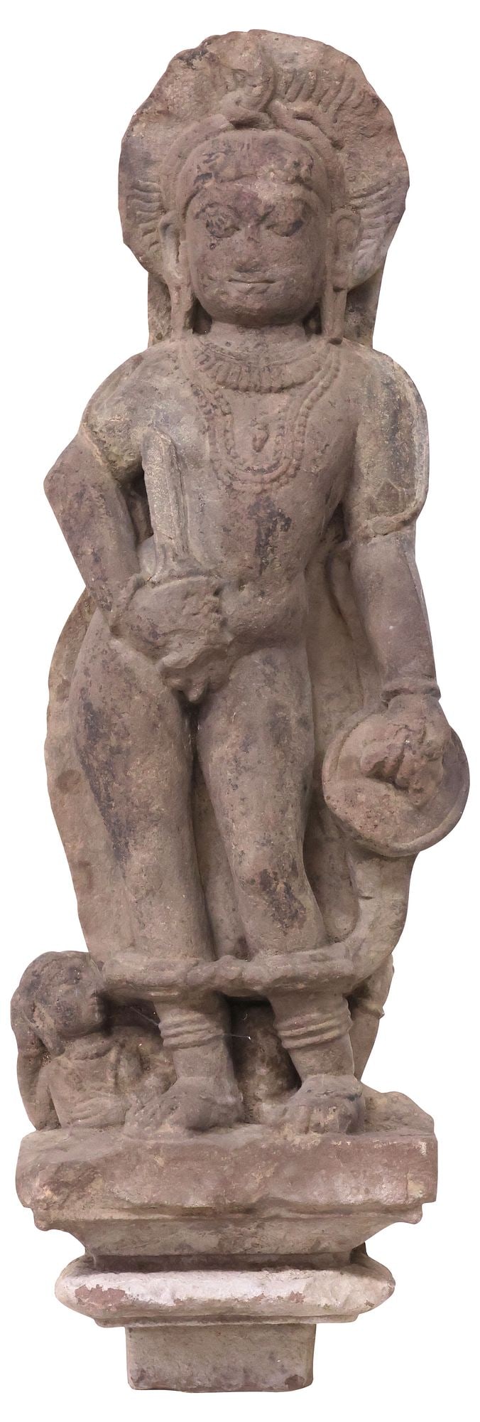 IMPORTANT ANTIQUE CARVED STONE SCULPTURE OF BENEVOLENT BHAIRAVA, CENTRAL INDIA, 32"H (1 of 3)