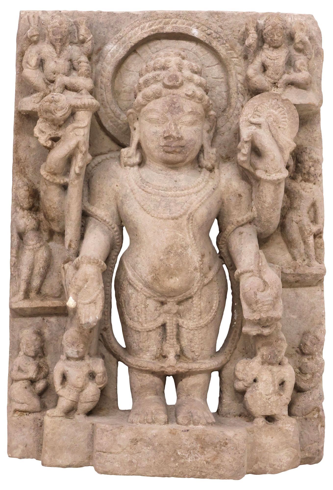 IMPORTANT ANTIQUE HINDU CARVED STONE SCULPTURE, VAMANA WITH SANKHA, INDIA, 21.5"H (1 of 4)