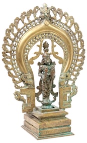 ANTIQUE BRONZE/ COPPER ALLOY ALTAR SHRINE, VISHNU, INDIA, 21"H