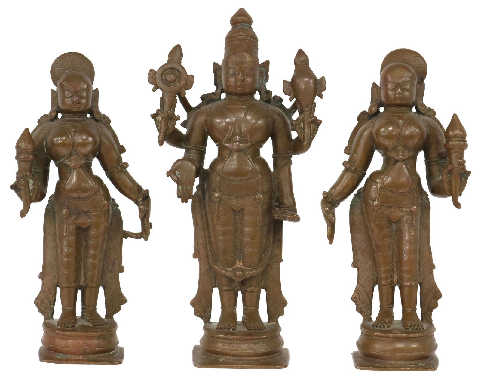 (3) ANTIQUE BRONZE/ COPPER ALLOY FIGURES, VISHNU & LAKSHMI, INDIA (1 of 6)