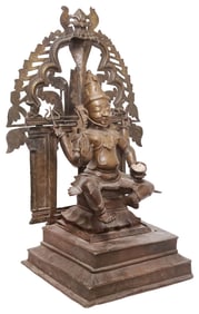 LARGE ANTIQUE BRONZE / COPPER ALLOY SHRINE, SHIVA CHANDRASHEKHARA, INDIA