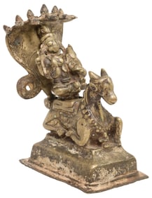 ANTIQUE BRONZE/ COPPER ALLOY FIGURE, SHIVA & PARVATI ON SACRED BULL, INDIA