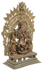 ANTIQUE BRONZE / COPPER ALLOY FIGURAL SHRINE, KRISHNA VENUGOPALA & CONSORTS, INDIA