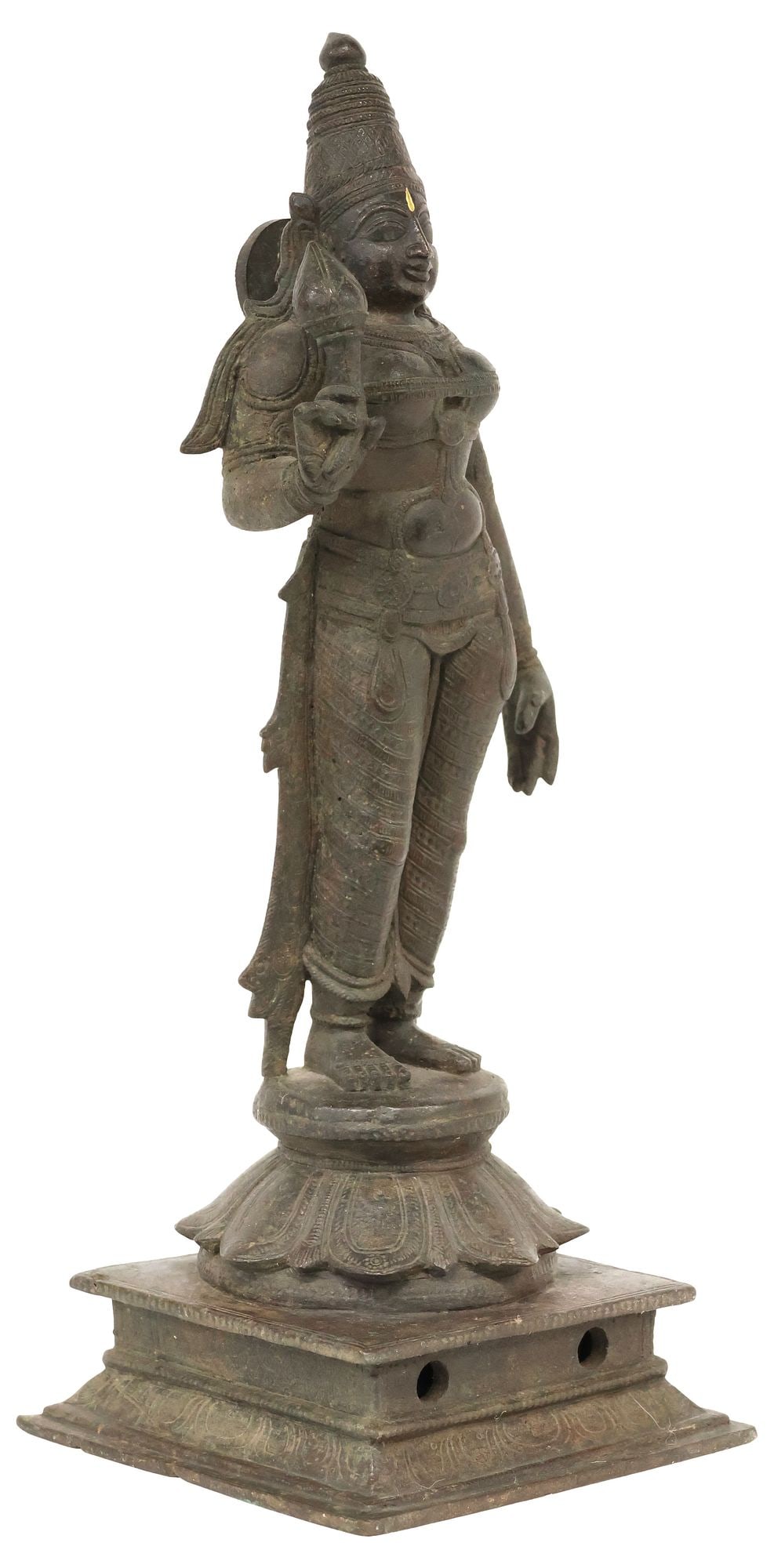 ANTIQUE BRONZE/ COPPER ALLOY FIGURE, HINDU GODDESS BHUDEVI, INDIA (1 of 5)