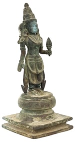 ANTIQUE BRONZE/ COPPER ALLOY FIGURE, HINDU GODDESS BHUDEVI, INDIA