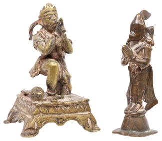 (2) ANTIQUE BRONZE/ COPPER ALLOY FIGURES, HANUMAN THE MONKEY GOD, INDIA