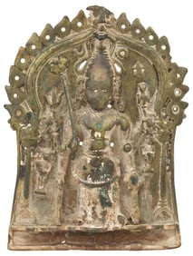 ANTIQUE BRONZE/ COPPER ALLOY PLAQUE, WARRIOR HERO VIRABHADRA, INDIA