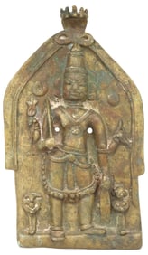 ANTIQUE BRONZE/ COPPER ALLOY PLAQUE, WARRIOR HERO VIRABHADRA, INDIA