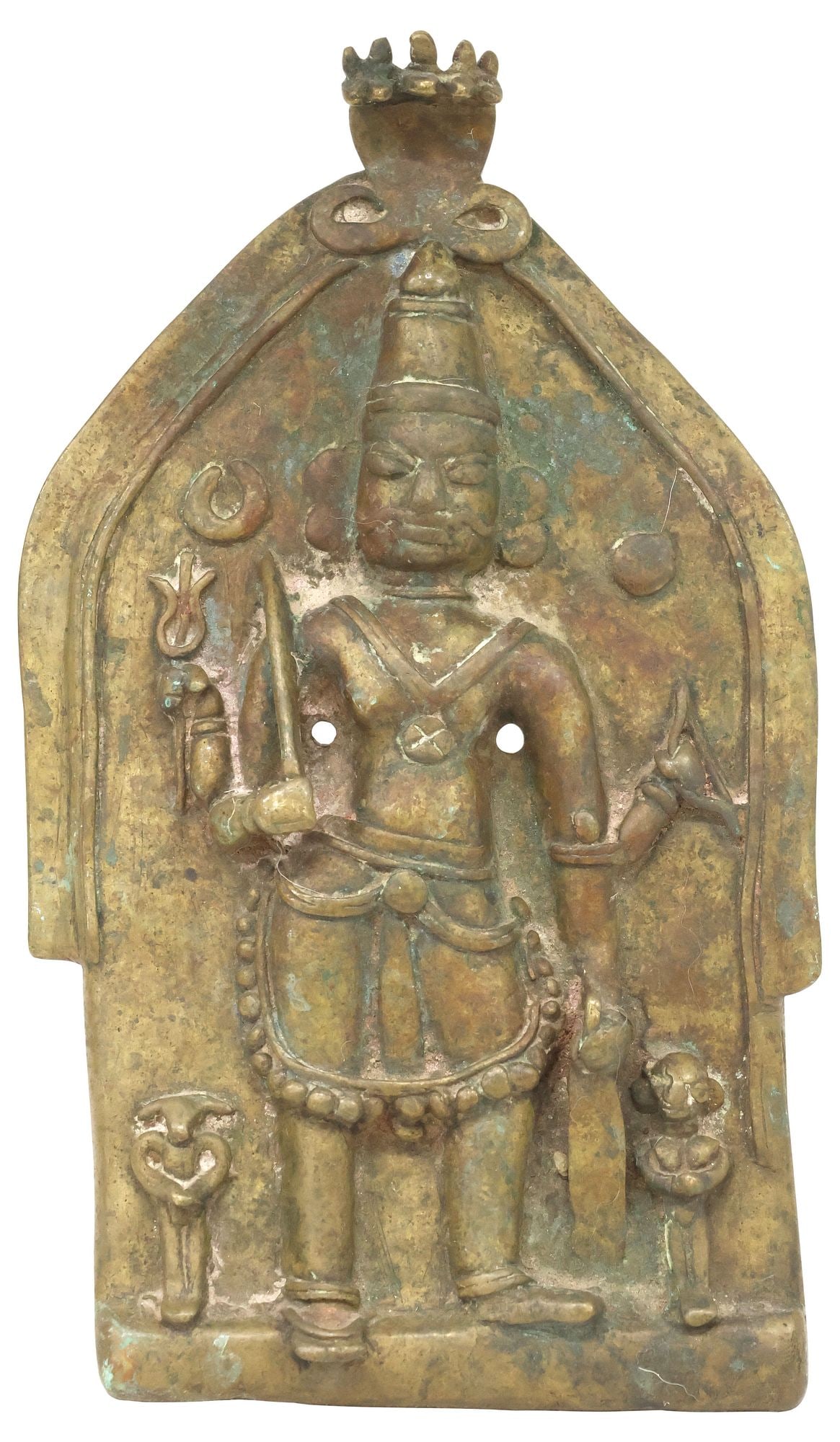ANTIQUE BRONZE/ COPPER ALLOY PLAQUE, WARRIOR HERO VIRABHADRA, INDIA (1 of 2)