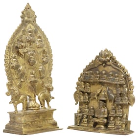 (2) ANTIQUE BRONZE/ COPPER ALLOY JAIN SHRINES, TIRTHANKARA & NAVADEVATA, INDIA