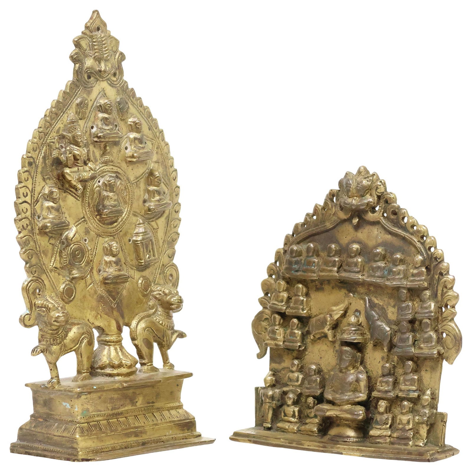 (2) ANTIQUE BRONZE/ COPPER ALLOY JAIN SHRINES, TIRTHANKARA & NAVADEVATA, INDIA (1 of 6)