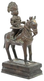 ANTIQUE BRONZE/ COPPER ALLOY FIGURE, KHANDOBA ON HORSE, INDIA