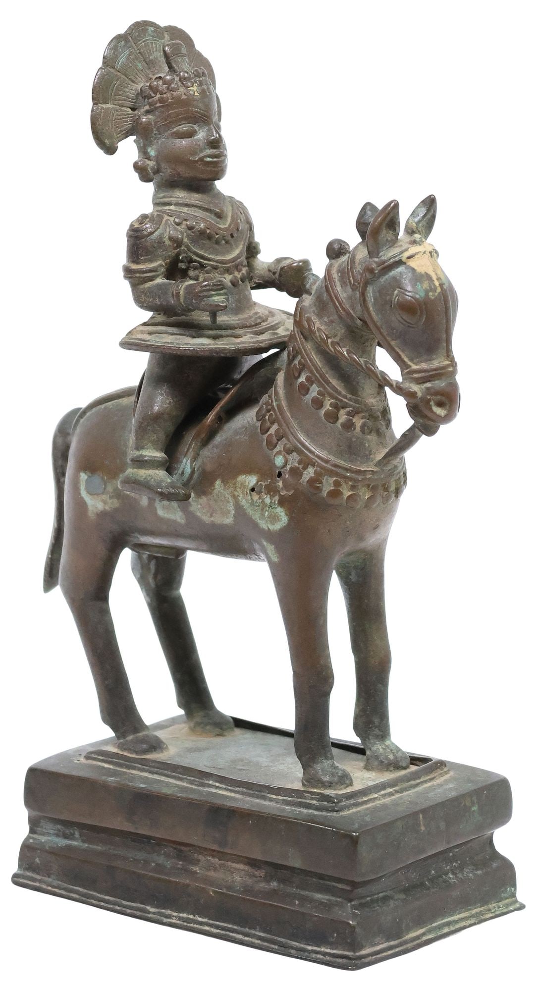 ANTIQUE BRONZE/ COPPER ALLOY FIGURE, KHANDOBA ON HORSE, INDIA (1 of 7)