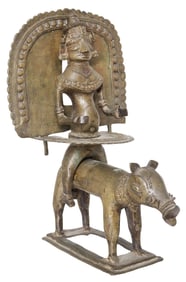 ANTIQUE BRONZE/ COPPER ALLOY FIGURE, BHUTA RIDER ON PANJURLI, INDIA