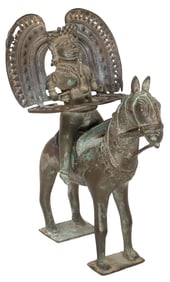 ANTIQUE BRONZE/ COPPER ALLOY FIGURE, BHUTA RIDER ON HORSE, INDIA