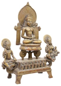 ANTIQUE BRONZE/ COPPER ALLOY ALTAR SHRINE, JAIN FIGURAL GROUP, INDIA