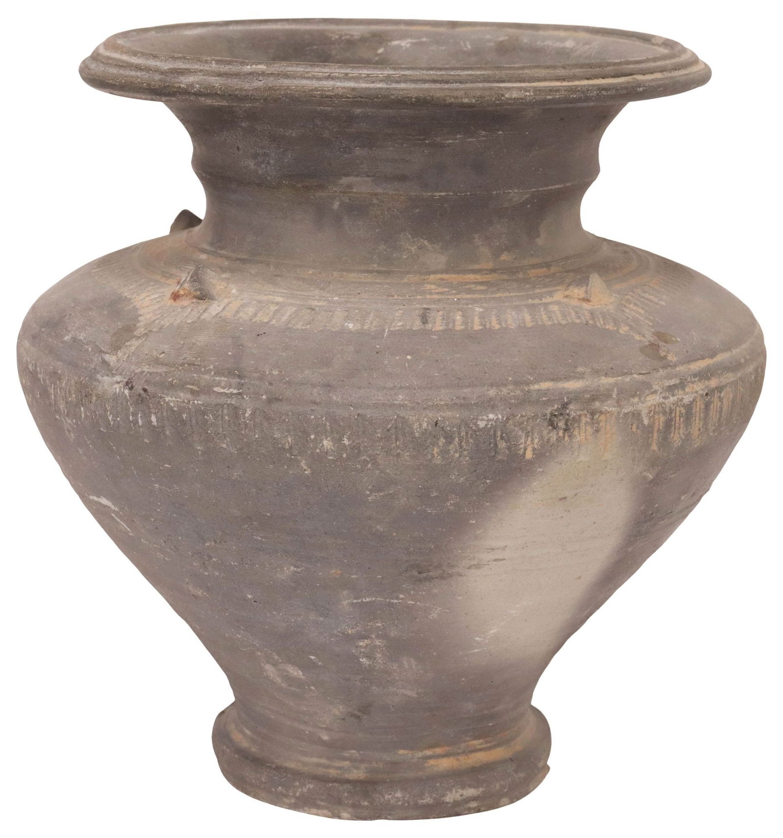 KHMER EMPIRE UNGLAZED STAMPWORK STONEWARE VESSEL (1 of 4)