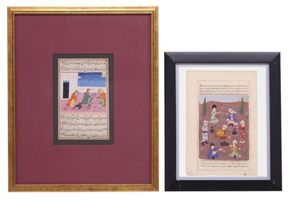 (2) FRAMED INDO-PERSIAN ILLUMINATED MANUSCRIPT PAGES