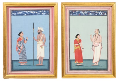 (2) INDIAN COMPANY SCHOOL PAINTINGS, PORTRAITS OF COUPLES, 19TH C.