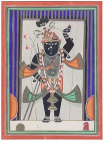 MUGHAL-STYLE GOUACHE PAINTING OF A KRISHNA DEITY, INDIA