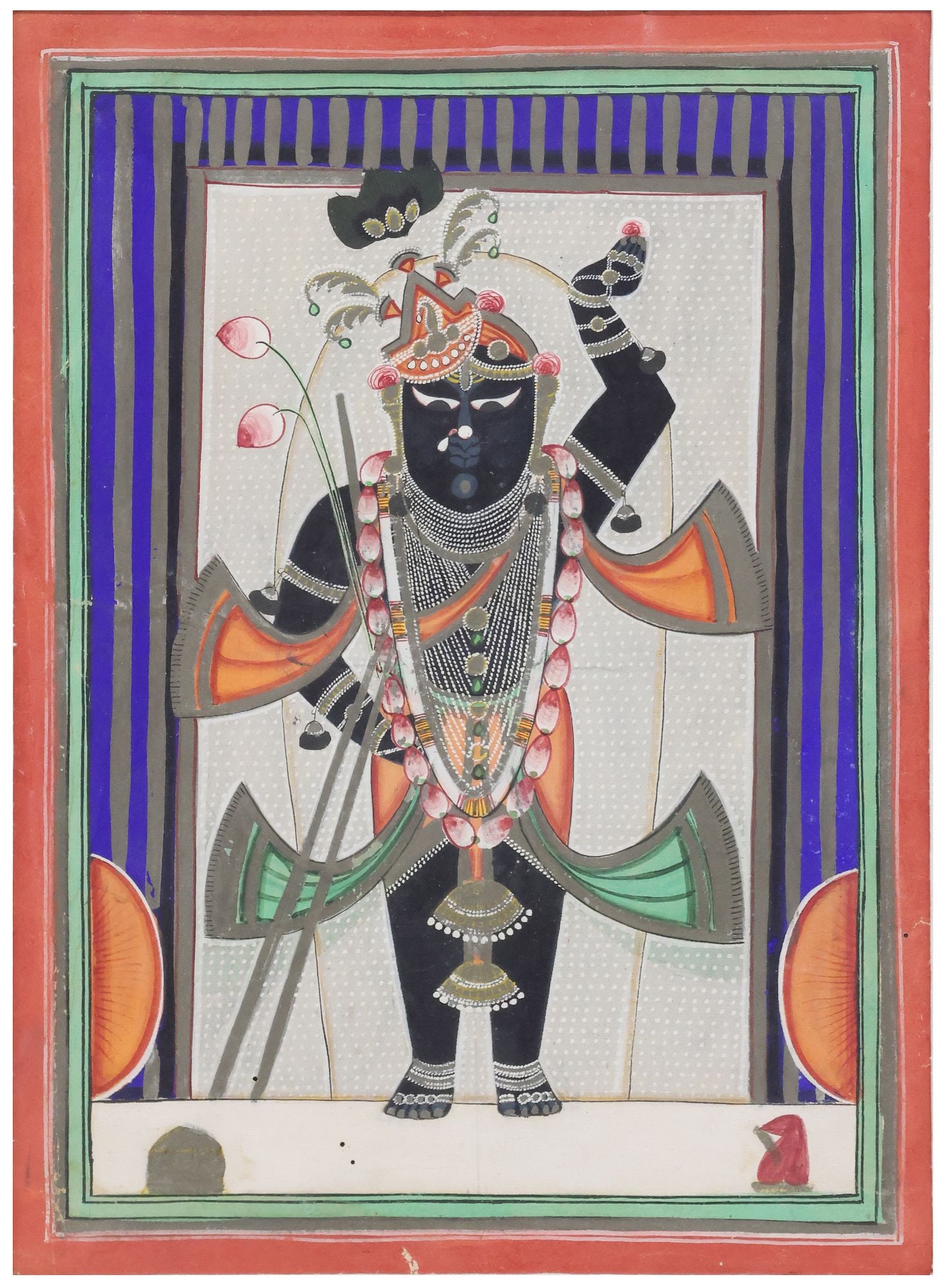 MUGHAL-STYLE GOUACHE PAINTING OF A KRISHNA DEITY, INDIA (1 of 3)